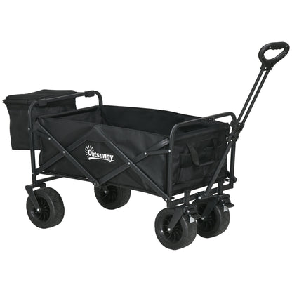 Garden Cart with Detachable Cooler Bag Folding Beach Cart with Adjustable Handle Length and Angle and Carrying Bag Load 100 kg for Shopping Black