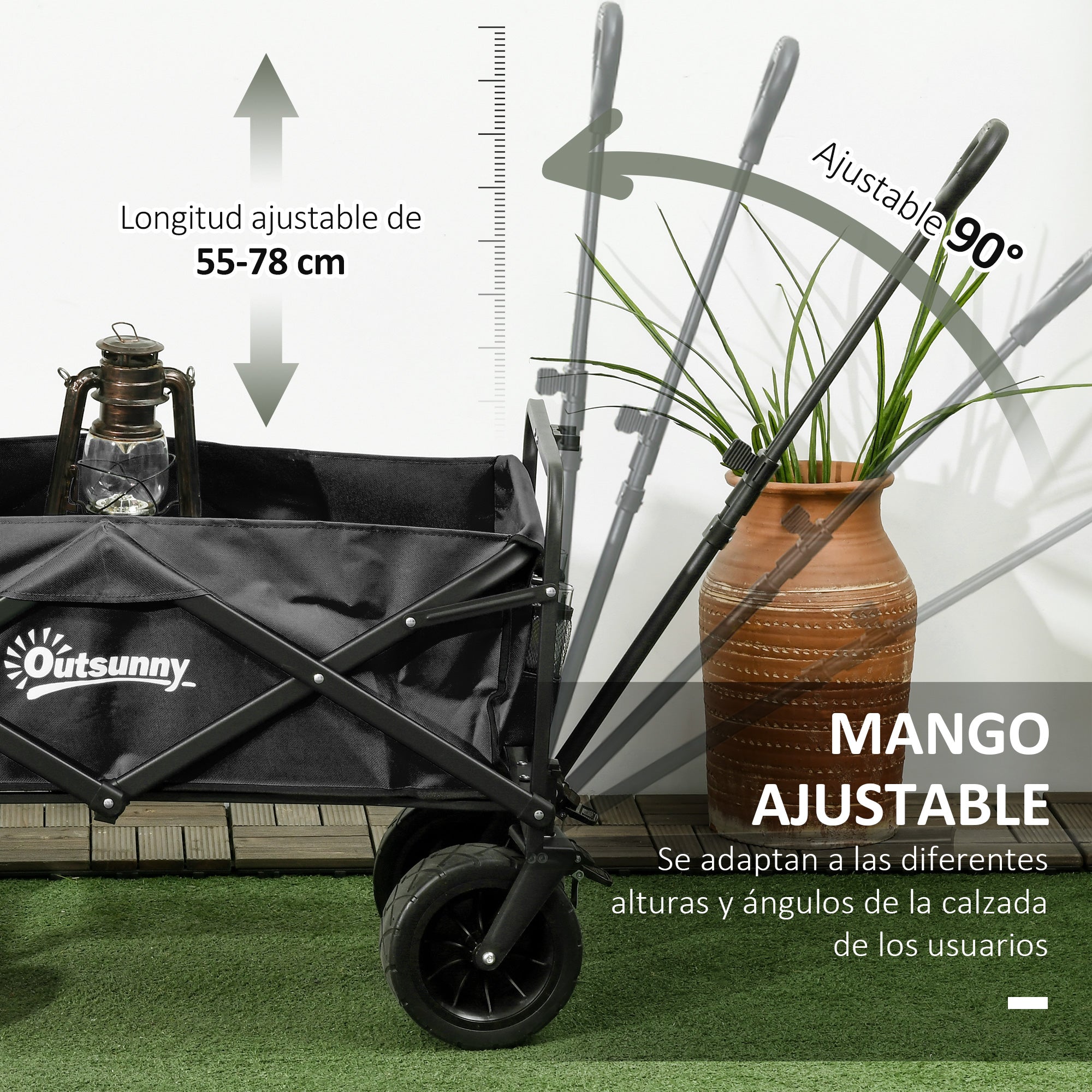Garden Cart with Detachable Cooler Bag Folding Beach Cart with Adjustable Handle Length and Angle and Carrying Bag Load 100 kg for Shopping Black