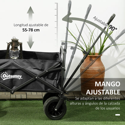 Garden Cart with Detachable Cooler Bag Folding Beach Cart with Adjustable Handle Length and Angle and Carrying Bag Load 100 kg for Shopping Black