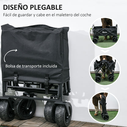 Garden Cart with Detachable Cooler Bag Folding Beach Cart with Adjustable Handle Length and Angle and Carrying Bag Load 100 kg for Shopping Black