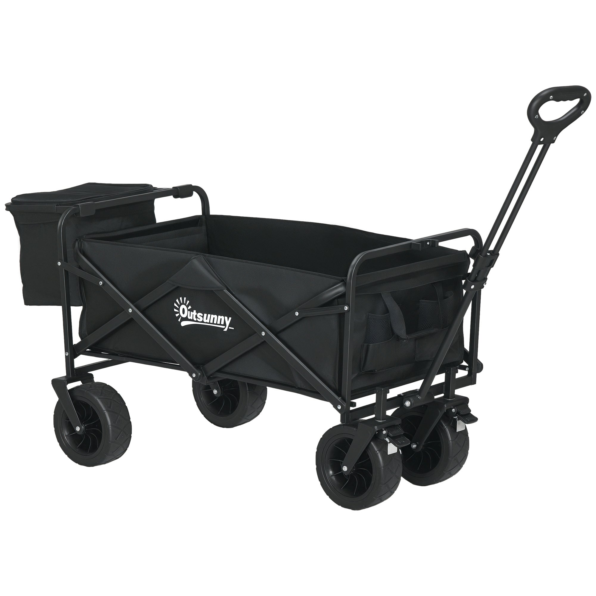 Garden Cart with Detachable Cooler Bag Folding Beach Cart with Adjustable Handle Length and Angle and Carrying Bag Load 100 kg for Shopping Black
