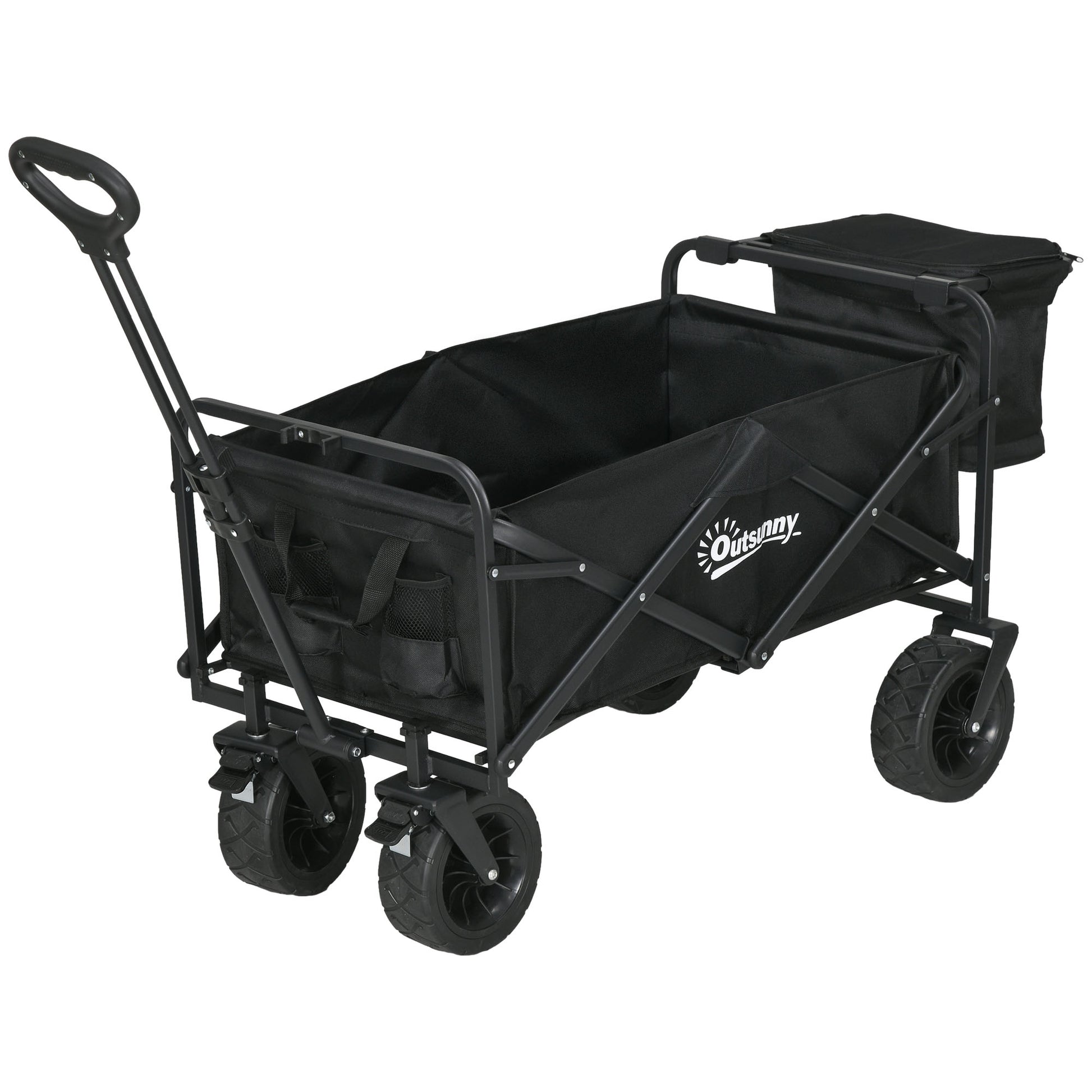 Garden Cart with Detachable Cooler Bag Folding Beach Cart with Adjustable Handle Length and Angle and Carrying Bag Load 100 kg for Shopping Black
