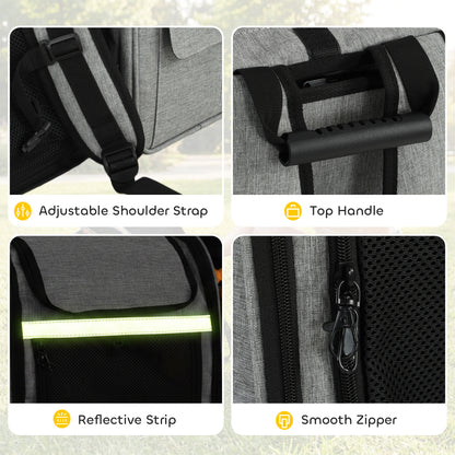Expandable Dog Carrier with Door, 33.5 x 28 x 42 cm (13.2 x 11.0 x 16.5 in) – 5 Pockets, Reflective Stripe, Carrier for Cats & Dogs up to 10 kg (22 lb) – Light Gray