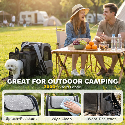 Expandable Dog Carrier with Door, 33.5 x 28 x 42 cm (13.2 x 11.0 x 16.5 in) – 5 Pockets, Reflective Stripe, Carrier for Cats & Dogs up to 10 kg (22 lb) – Light Gray