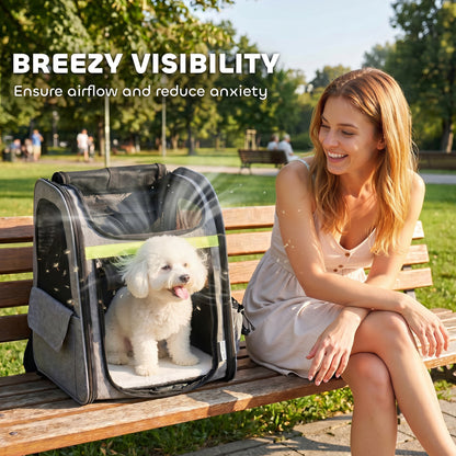Expandable Dog Carrier with Door, 33.5 x 28 x 42 cm (13.2 x 11.0 x 16.5 in) – 5 Pockets, Reflective Stripe, Carrier for Cats & Dogs up to 10 kg (22 lb) – Light Gray
