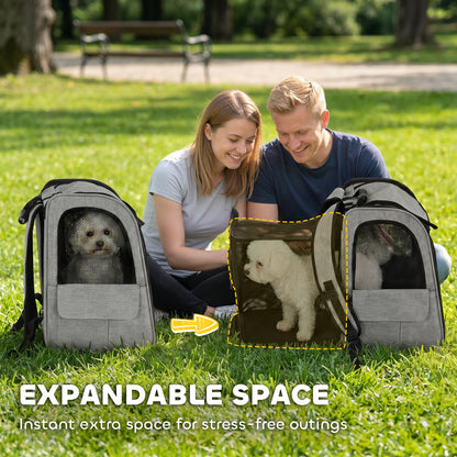 Expandable Dog Carrier with Door, 33.5 x 28 x 42 cm (13.2 x 11.0 x 16.5 in) – 5 Pockets, Reflective Stripe, Carrier for Cats & Dogs up to 10 kg (22 lb) – Light Gray
