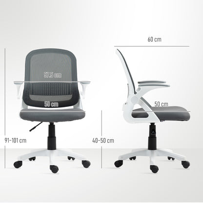 Ergonomic Mesh Office Chair with Flip-Up Arms, Lumbar Support, Height-Adjustable Swivel Chair with Tilt, Gray
