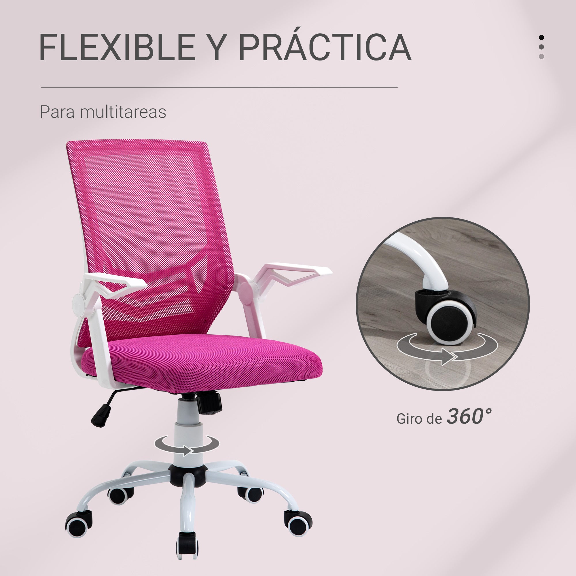 Ergonomic Office Chair Swivel Desk Chair with Adjustable Height Flip-Up Armrests Breathable Lumbar Support for Teens Adults 62.5x55x94-104 cm Pink