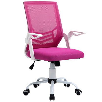 Ergonomic Office Chair Swivel Desk Chair with Adjustable Height Flip-Up Armrests Breathable Lumbar Support for Teens Adults 62.5x55x94-104 cm Pink