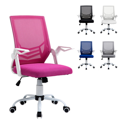 Ergonomic Office Chair Swivel Desk Chair with Adjustable Height Flip-Up Armrests Breathable Lumbar Support for Teens Adults 62.5x55x94-104 cm Pink