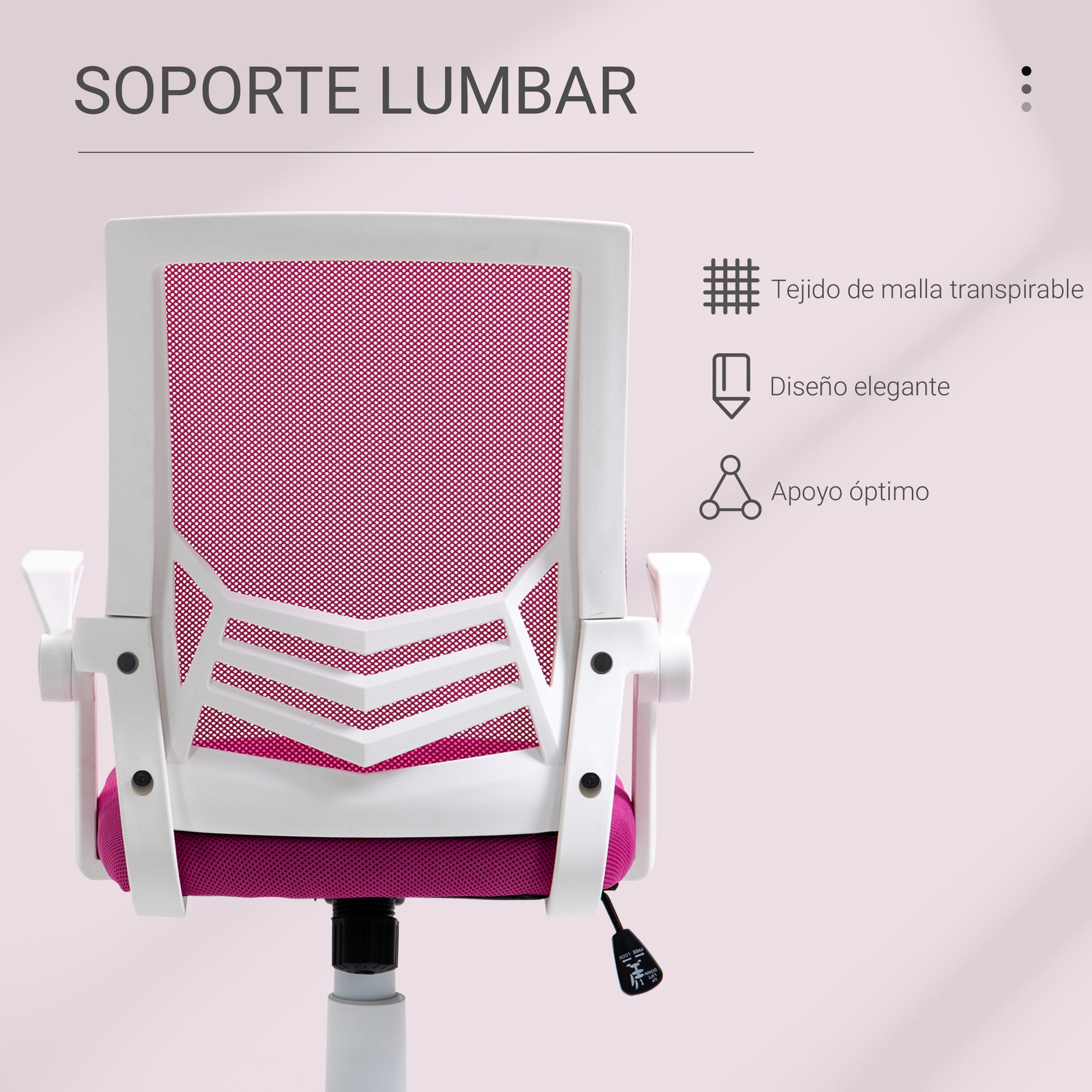 Ergonomic Office Chair Swivel Desk Chair with Adjustable Height Flip-Up Armrests Breathable Lumbar Support for Teens Adults 62.5x55x94-104 cm Pink