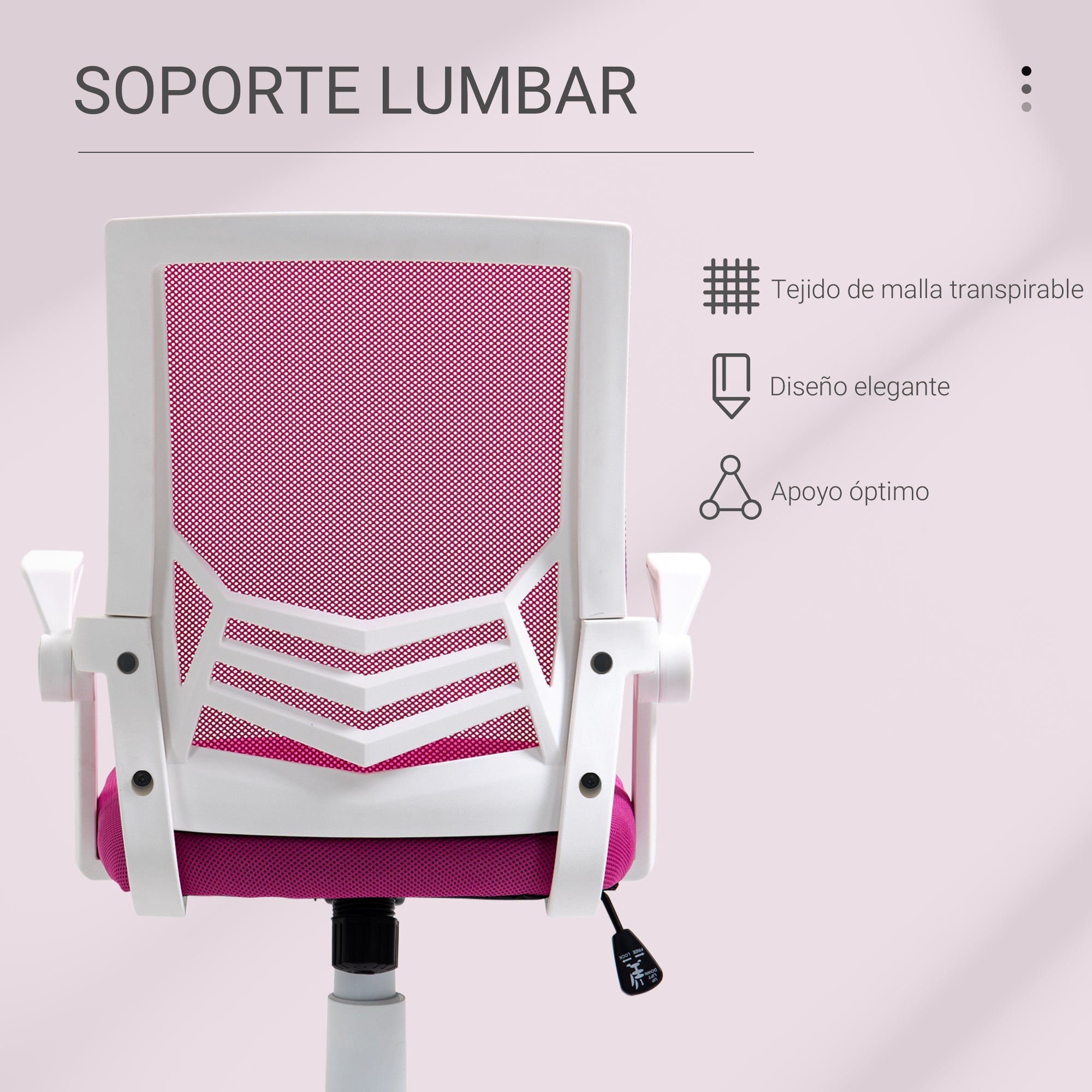 Ergonomic Office Chair Swivel Desk Chair with Adjustable Height Flip-Up Armrests Breathable Lumbar Support for Teens Adults 62.5x55x94-104 cm Pink