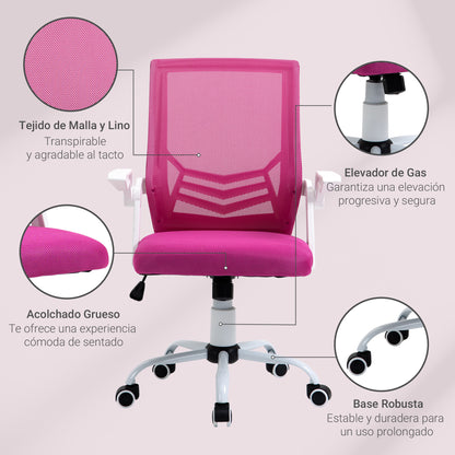 Ergonomic Office Chair Swivel Desk Chair with Adjustable Height Flip-Up Armrests Breathable Lumbar Support for Teens Adults 62.5x55x94-104 cm Pink