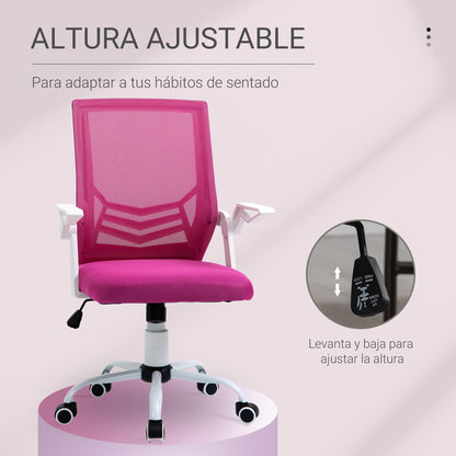 Ergonomic Office Chair Swivel Desk Chair with Adjustable Height Flip-Up Armrests Breathable Lumbar Support for Teens Adults 62.5x55x94-104 cm Pink