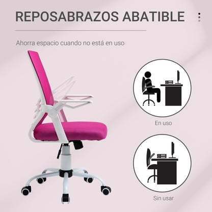 Ergonomic Office Chair Swivel Desk Chair with Adjustable Height Flip-Up Armrests Breathable Lumbar Support for Teens Adults 62.5x55x94-104 cm Pink