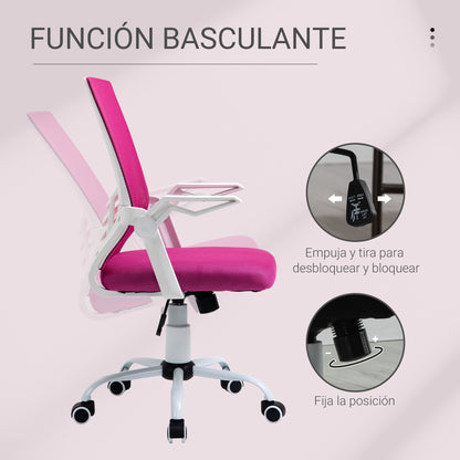 Ergonomic Office Chair Swivel Desk Chair with Adjustable Height Flip-Up Armrests Breathable Lumbar Support for Teens Adults 62.5x55x94-104 cm Pink