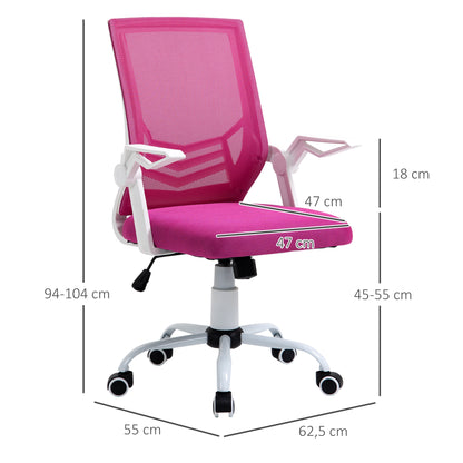 Ergonomic Office Chair Swivel Desk Chair with Adjustable Height Flip-Up Armrests Breathable Lumbar Support for Teens Adults 62.5x55x94-104 cm Pink