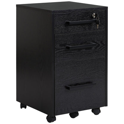 Office Cabinet Storage Cabinet on Wheels 3 Drawers 1 Lockable 1 File Sorter MDF Particle Boards Black