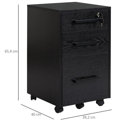 Office Cabinet Storage Cabinet on Wheels 3 Drawers 1 Lockable 1 File Sorter MDF Particle Boards Black
