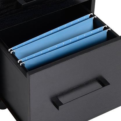 Office Cabinet Storage Cabinet on Wheels 3 Drawers 1 Lockable 1 File Sorter MDF Particle Boards Black