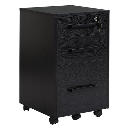 Office Cabinet Storage Cabinet on Wheels 3 Drawers 1 Lockable 1 File Sorter MDF Particle Boards Black
