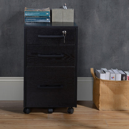 Office Cabinet Storage Cabinet on Wheels 3 Drawers 1 Lockable 1 File Sorter MDF Particle Boards Black