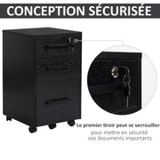 Office Cabinet Storage Cabinet on Wheels 3 Drawers 1 Lockable 1 File Sorter MDF Particle Boards Black