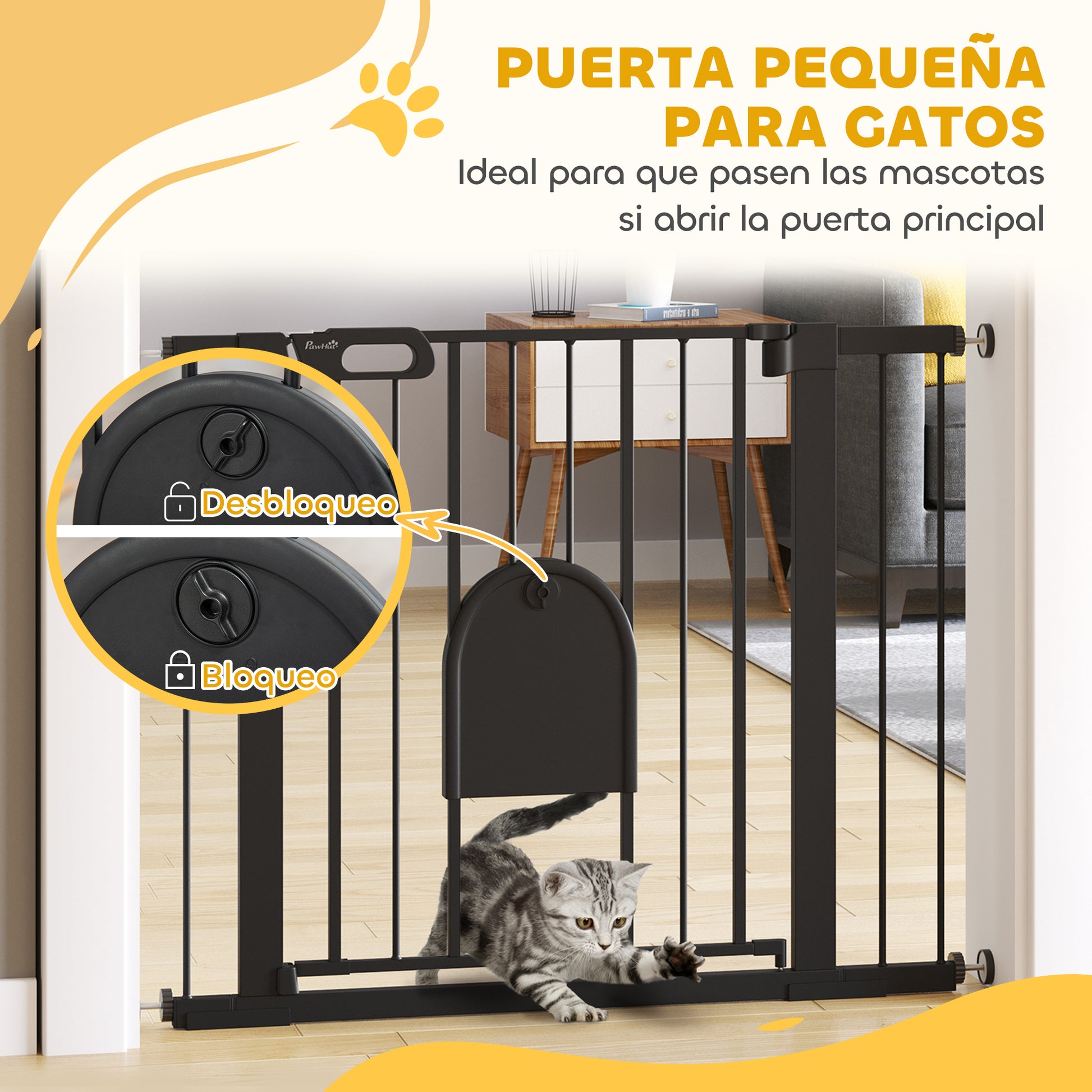 Pet Safety Gate 75-103 cm for Stairs and Doors with 2 Extensions Automatic Lock and Double Locking System Black