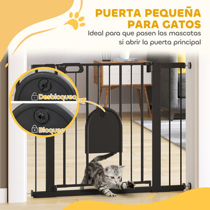 Pet Safety Gate 75-103 cm for Stairs and Doors with 2 Extensions Automatic Lock and Double Locking System Black