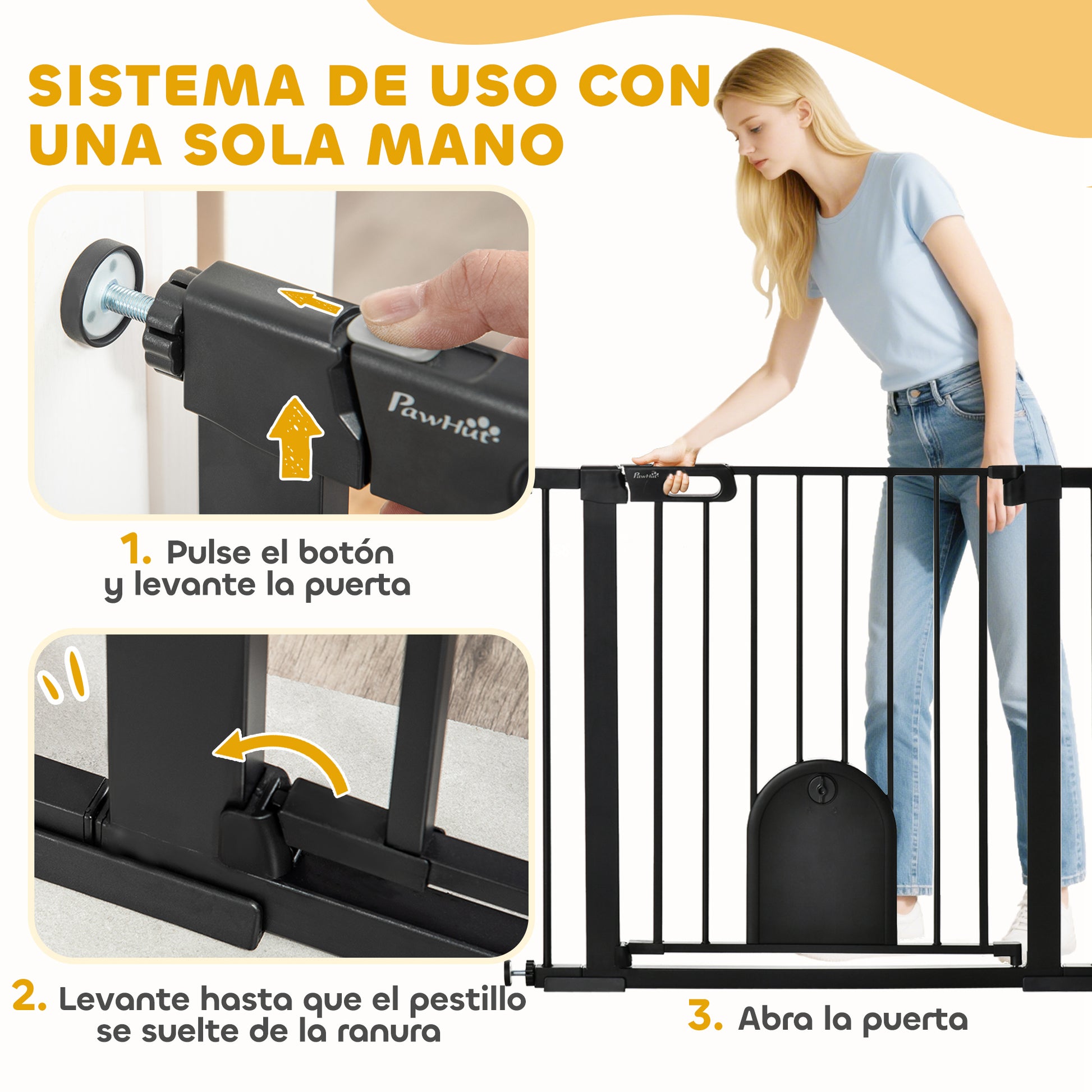 Pet Safety Gate 75-103 cm for Stairs and Doors with 2 Extensions Automatic Lock and Double Locking System Black