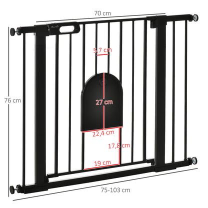 Pet Safety Gate 75-103 cm for Stairs and Doors with 2 Extensions Automatic Lock and Double Locking System Black