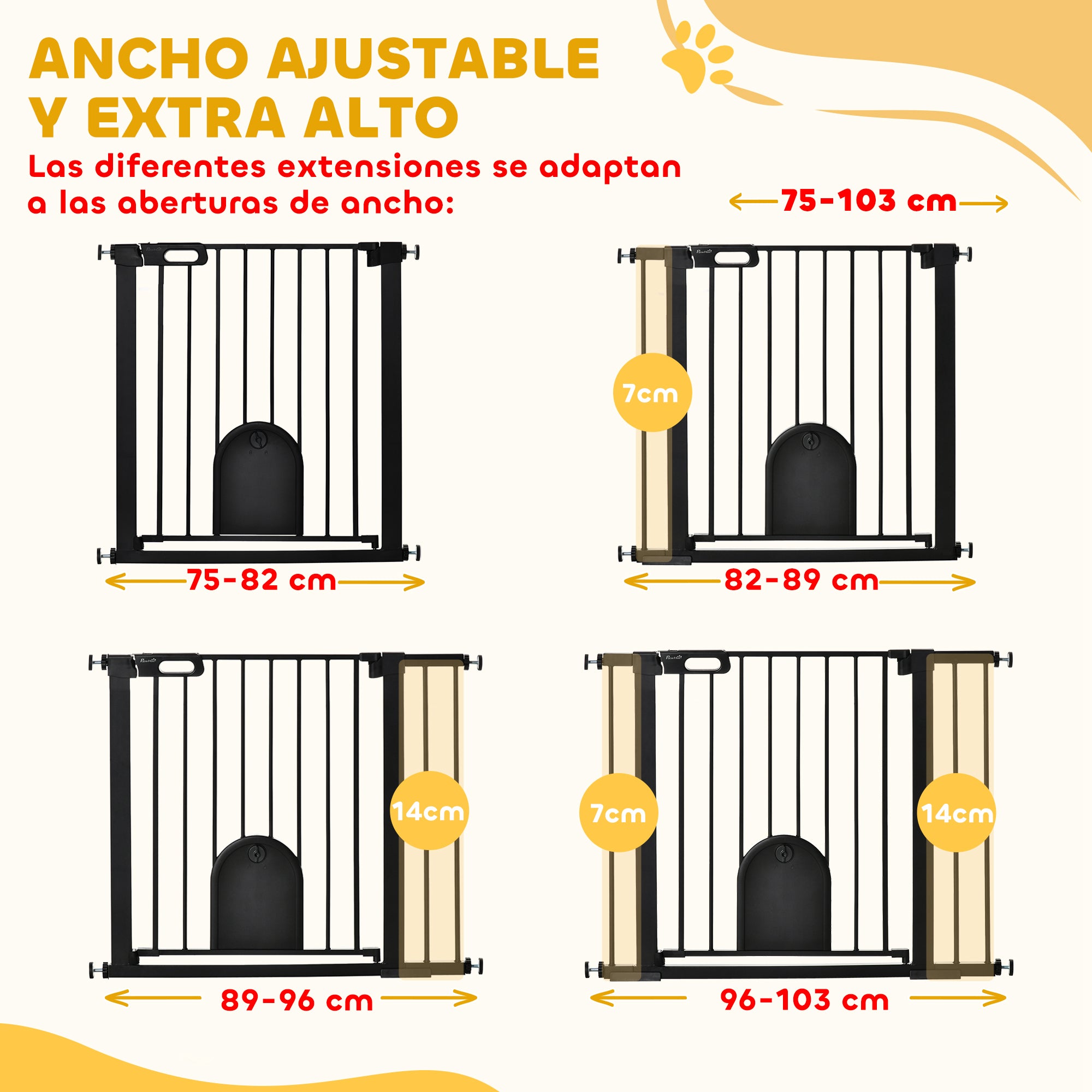 Pet Safety Gate 75-103 cm for Stairs and Doors with 2 Extensions Automatic Lock and Double Locking System Black