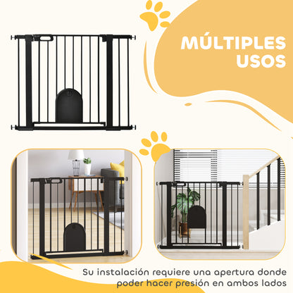 Pet Safety Gate 75-103 cm for Stairs and Doors with 2 Extensions Automatic Lock and Double Locking System Black