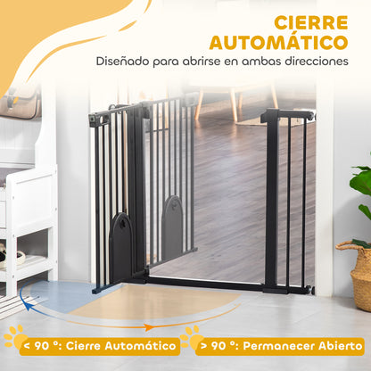 Pet Safety Gate 75-103 cm for Stairs and Doors with 2 Extensions Automatic Lock and Double Locking System Black