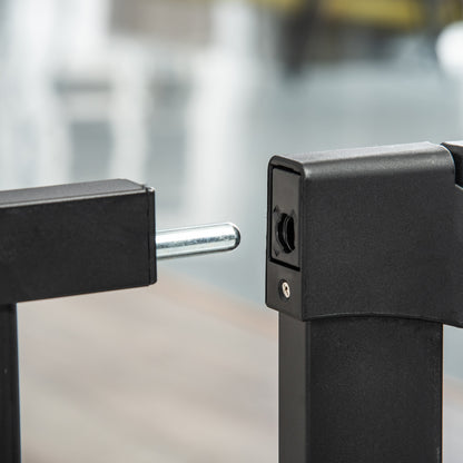 Pet Safety Gate 75-103 cm for Stairs and Doors with 2 Extensions Automatic Lock and Double Locking System Black