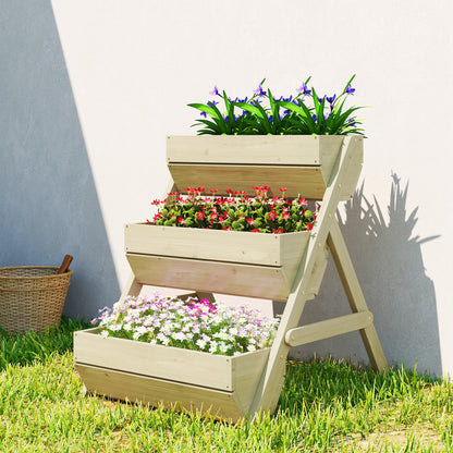 Vertical 3-Tier Wooden Raised Planter Box with 3 Planting Tubs, Drainage Holes – Flower & Herb Staircase for Terrace, Balcony, Garden, 25.6 x 29.5 x 29.9 in, Green