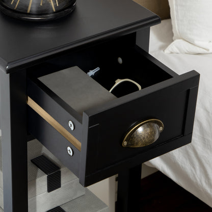 Modern Style Side Table with Drawer and Storage Shelf Nightstand for Living Room Bedroom 30x30x75 cm Black