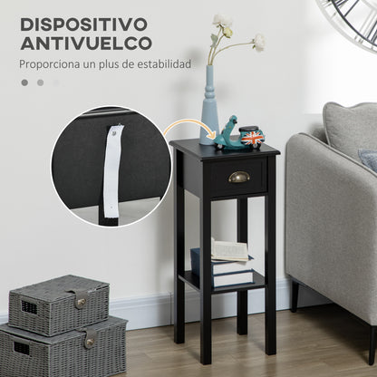 Modern Style Side Table with Drawer and Storage Shelf Nightstand for Living Room Bedroom 30x30x75 cm Black