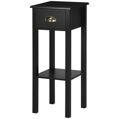 Modern Style Side Table with Drawer and Storage Shelf Nightstand for Living Room Bedroom 30x30x75 cm Black