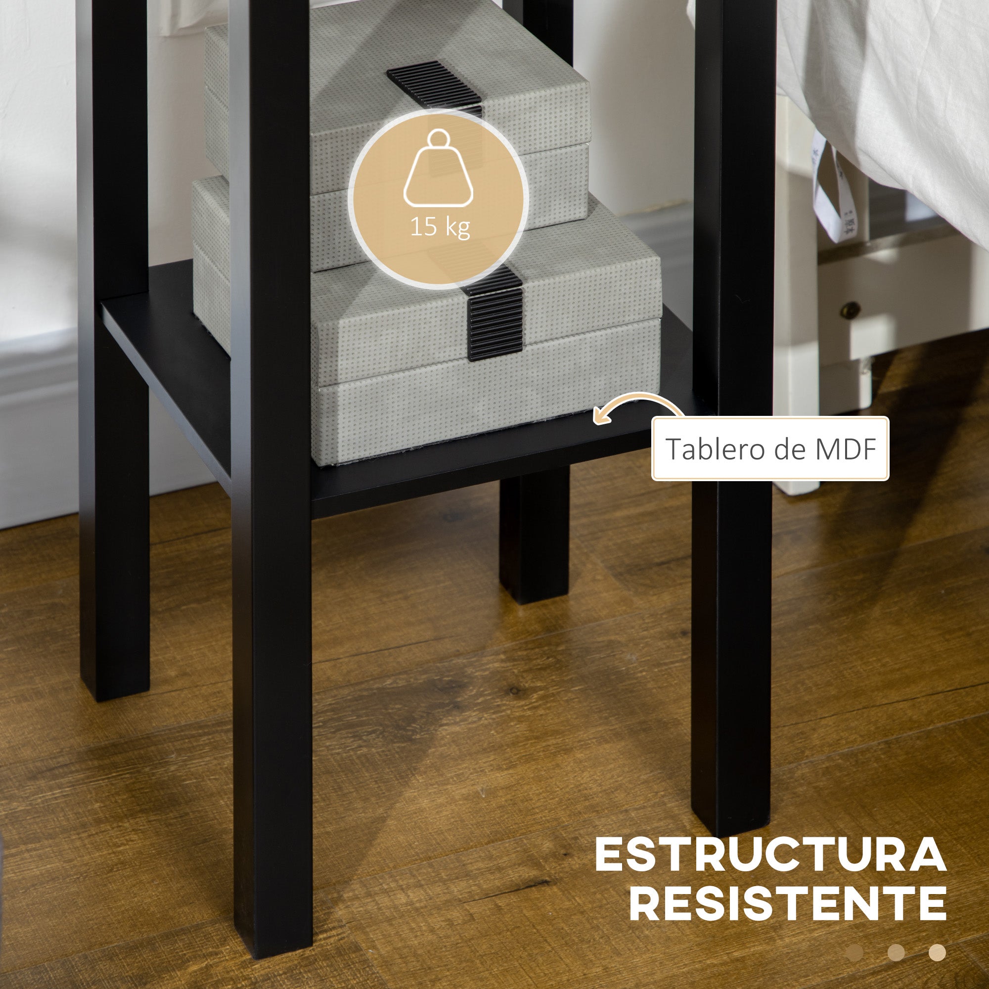 Modern Style Side Table with Drawer and Storage Shelf Nightstand for Living Room Bedroom 30x30x75 cm Black