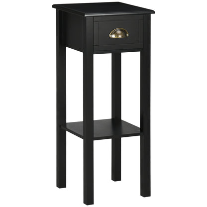 Modern Style Side Table with Drawer and Storage Shelf Nightstand for Living Room Bedroom 30x30x75 cm Black