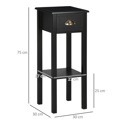 Modern Style Side Table with Drawer and Storage Shelf Nightstand for Living Room Bedroom 30x30x75 cm Black