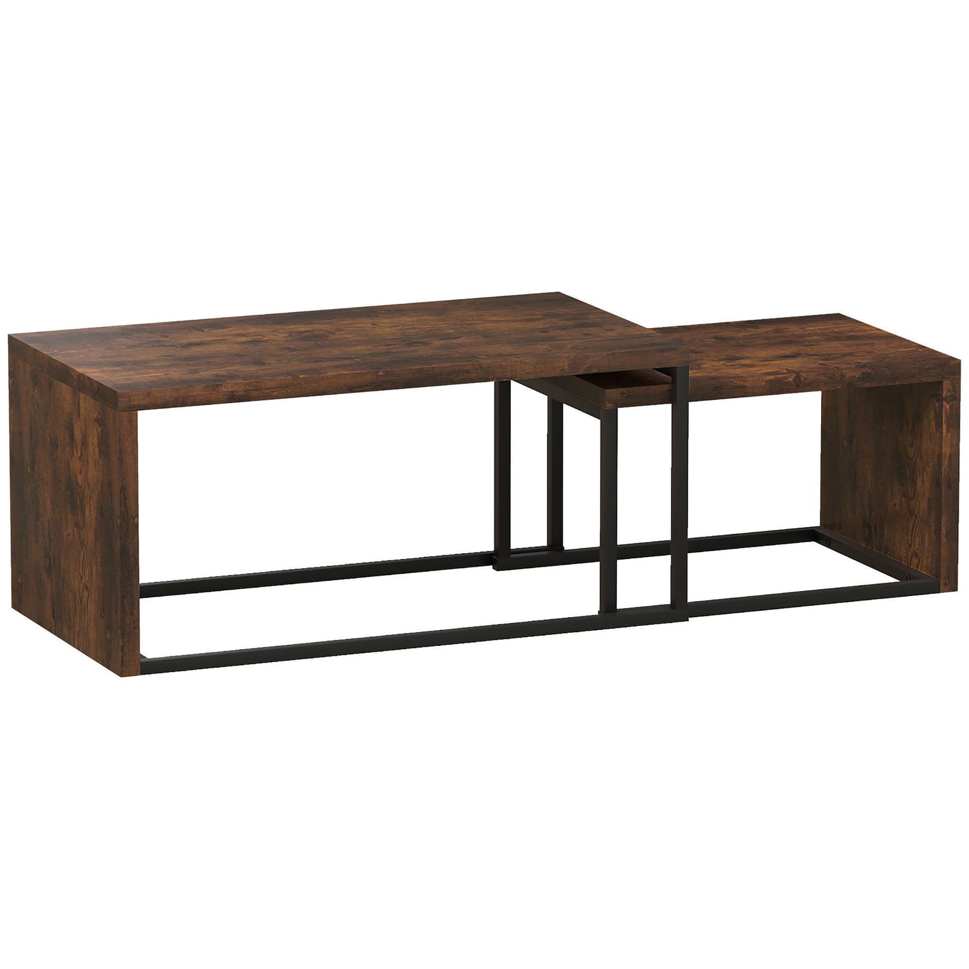 2-Piece Coffee Table Set Living Room Table with Metal Frame, Coffee Table End Table for Living Room Bedroom, Rustic Brown