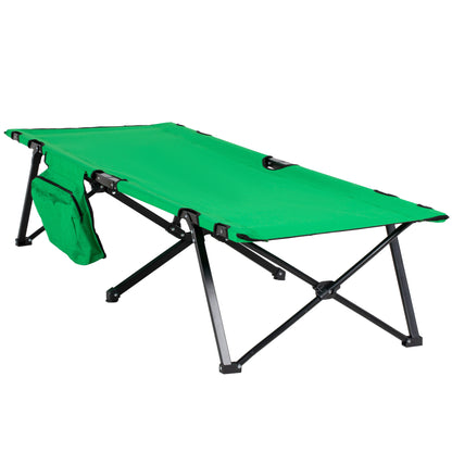 Camping Bed Folding Bed Portable with Side Pocket Cup Holder up to 136 kg load capacity Steel Oxford Green+Black 190 x 65 x 40 cm