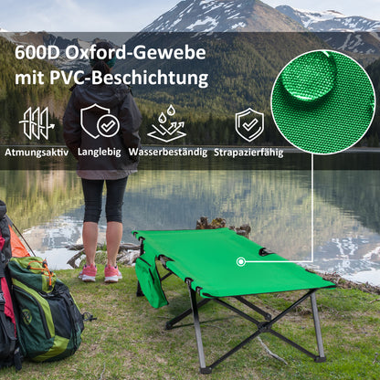Camping Bed Folding Bed Portable with Side Pocket Cup Holder up to 136 kg load capacity Steel Oxford Green+Black 190 x 65 x 40 cm