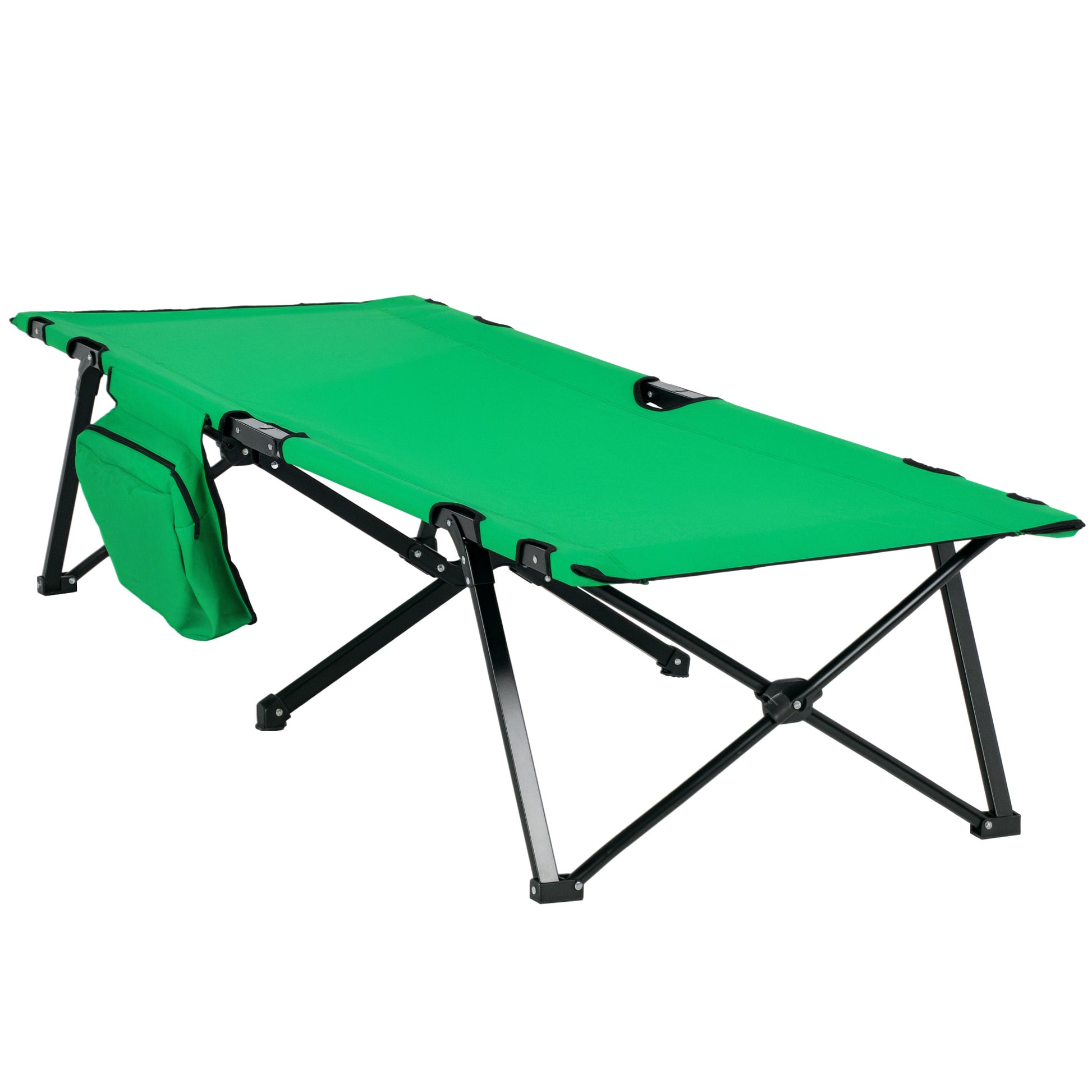 Camping Bed Folding Bed Portable with Side Pocket Cup Holder up to 136 kg load capacity Steel Oxford Green+Black 190 x 65 x 40 cm