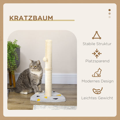Cat Scratching Post, 62cm Scratching Pole for Cats, Small Cat Tree with Toy Ball, Jute Scratching Post, Cat Furniture, Indoor, Light Grey+Beige