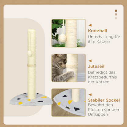 Cat Scratching Post, 62cm Scratching Pole for Cats, Small Cat Tree with Toy Ball, Jute Scratching Post, Cat Furniture, Indoor, Light Grey+Beige