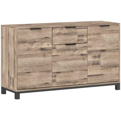 Living Room Cabinet, Sideboard with Drawer and 3 Cabinets with Adjustable Shelves, Cupboard with Industrial Style Steel Legs for Dining Room and Kitchen, 120x36.5x70 cm, Brown