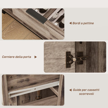 Living Room Cabinet, Sideboard with Drawer and 3 Cabinets with Adjustable Shelves, Cupboard with Industrial Style Steel Legs for Dining Room and Kitchen, 120x36.5x70 cm, Brown